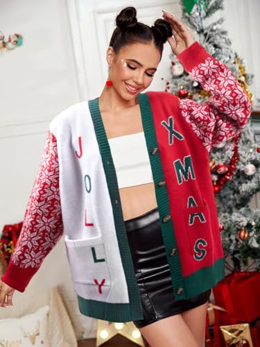 Funny Christmas Cardigan for Women Open Front Knit Coat W4033