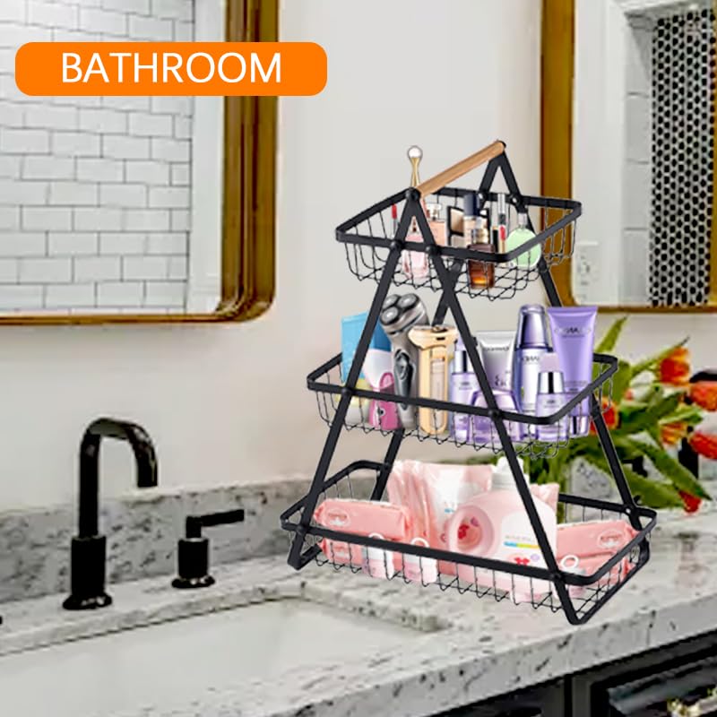 3 Tier Countertop Fruit Basket, Detachable Metal Storage E7654
