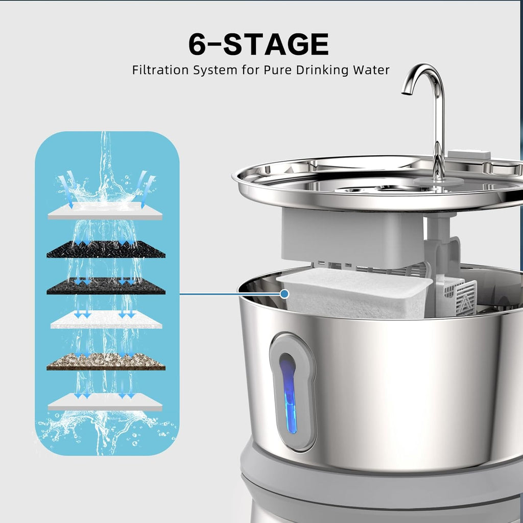 Wireless Cat Water Fountain, 4L Stainless Steel with App Control V97128