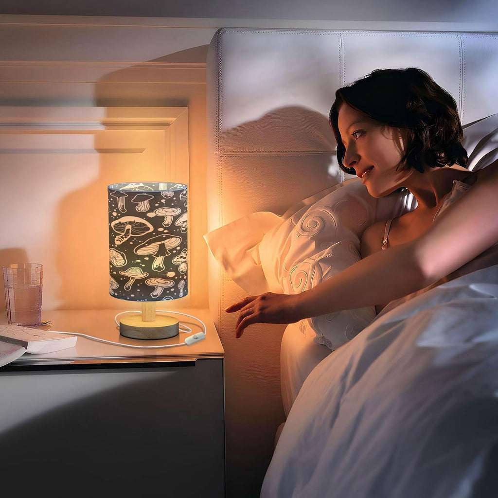 Mushroom Bedside Table Lamp with USB Port, Eye-Care LED Reading Light D8693