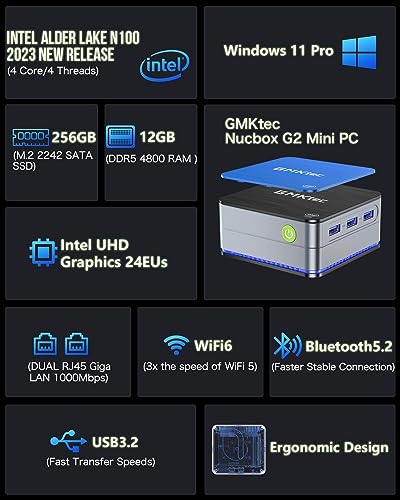 Mini PC Intel N100 Windows 11 Pro 12GB DDR5 256GB SSD Dual LAN 4K Triple Display V866