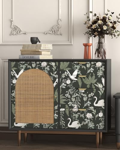 Peel and Stick Wallpaper Dark Green Floral Vintage Bird Self Adhesive Removable O713