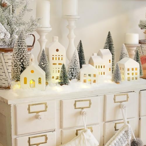 Ceramic Christmas Village Houses with LED Lights and Trees Y18828