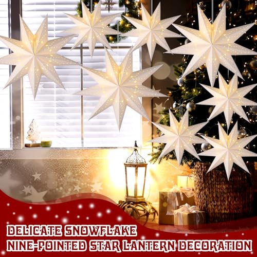 12 Set Christmas 3D Paper Star Lanterns with String for Party Decor J24892