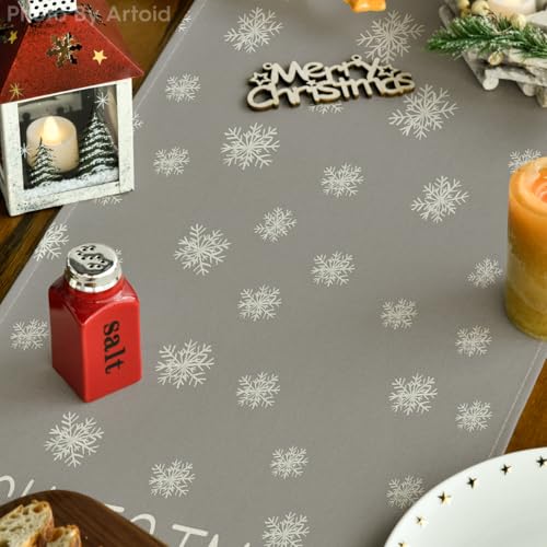 Beige Pine Tree Snowflake Christmas Table Runner, Winter Holiday Kitchen Dining Decoration, 13 x 72 Inch B27382