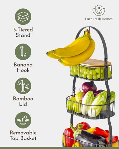 Fruit Basket for Kitchen Counter, 3-Tier Stand with Removable Baskets U643