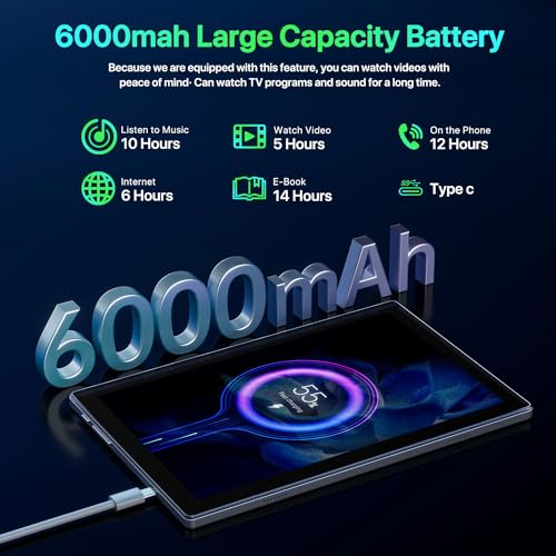 10 inch Android 14 Tablet, Octa-Core, 10GB RAM 64GB ROM, 6000mAh Battery L78477