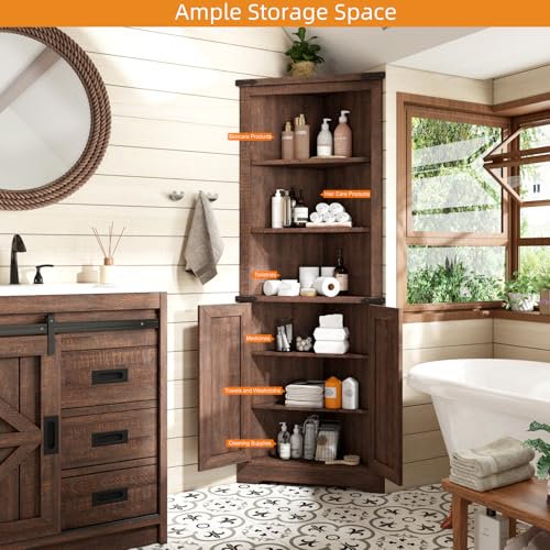 Corner Cabinet with Barn Door Design, Adjustable Shelves V90975