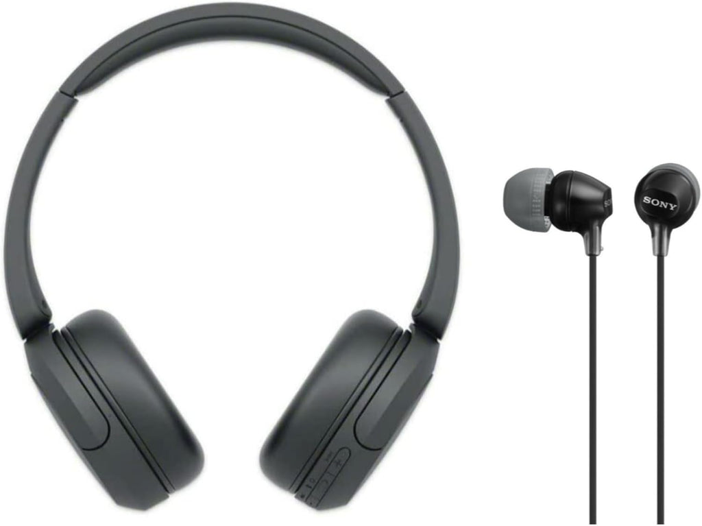 Sony WH-CH520 Compact Easy Carrying Wireless Bluetooth On-Ear Headphones with Microphone (Black) Bundle MDR-EX15LP Fashion Color EX Series in-Ear Earbud Headphones (Black) (2 Items)