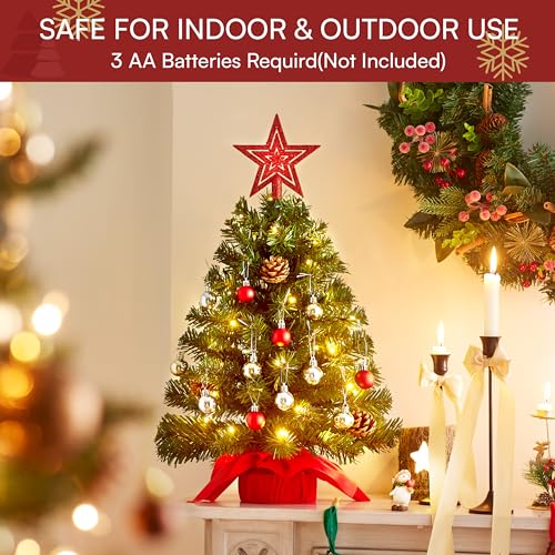 24" Mini Christmas Tree Tabletop Set with LED Lights and Star Treetop Z113832