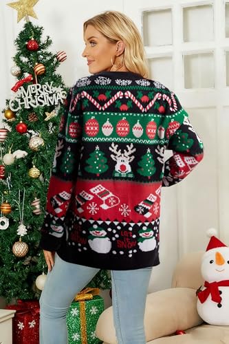 Funny Christmas Cardigan for Women Open Front Knit Coat W4033