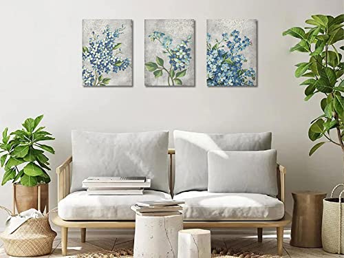 Blue Flowers Canvas Wall Art Floral Blossom Painting Framed for Bedroom Living Room Y754