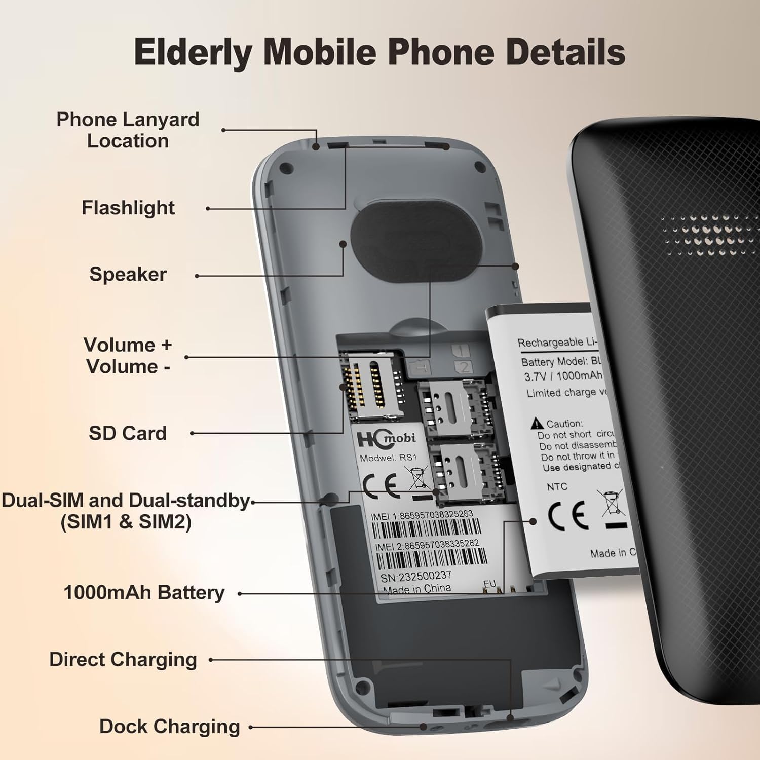 Unlocked Cell Phones for Seniors with Big Buttons and SOS U758625