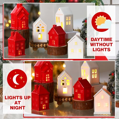 Ceramic Christmas Village Houses LED Lighted Set for Tabletop Mantel Decor K3883