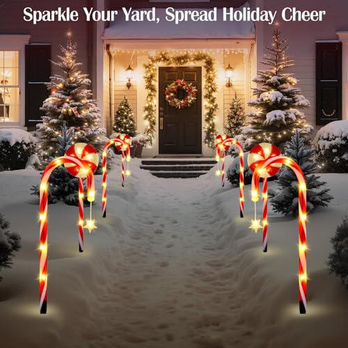 Solar Walkway Lights Outdoor, 8 Pack Candy Cane Christmas Decorations L731