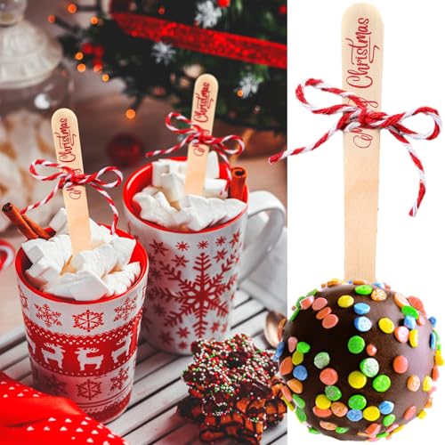 100 Set Christmas Wooden Spoons for Hot Cocoa, Chocolate, and Baking U148