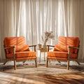 VINGLI Solid Wood Wide Armrests Accent Chair Set of 2,Upholstered Mid Century Modern Chair with Pillow,Comfy Reading Chair,Chairs Living Room,Bedroom,Guest Room,Linen Fabric,Navy Blue