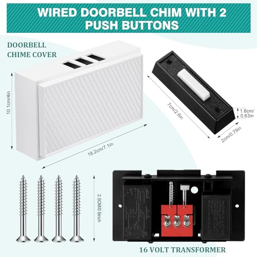 Wired Doorbell Chime with 2 Lighted Push Buttons, 16V 10VA, Front and Rear Door Chime Kit Q292601