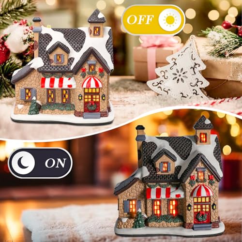 Ceramic Christmas Houses with Warm LED Light Y89884