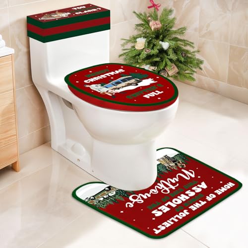 Christmas Vacation Bathroom Decor Set of 4, Toilet Seat Cover and Rug Set S615