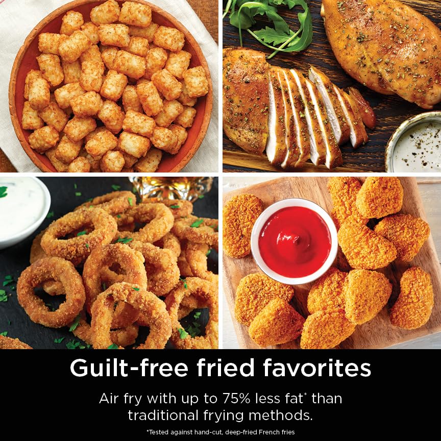 Air Fryer, 8 QT DoubleStack 2-Basket, Space Saving Design, 6-in-1, Roast & Bake, Dishwasher Safe Parts, Black N43591