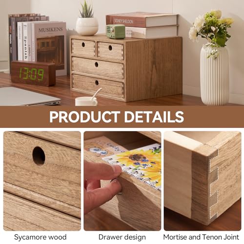 Natural Wooden Desktop Organizer with 3 Drawers I779