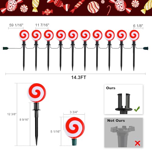 Unicorn Christmas Lollipop Pathway Lights, 10 LED Peppermint String Lights with Stakes Z721