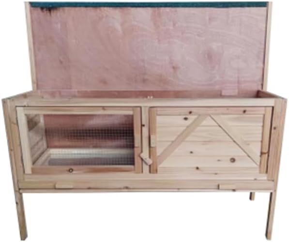 Wooden Rabbit Hutch with Open Roof and Pull Out Tray W764165