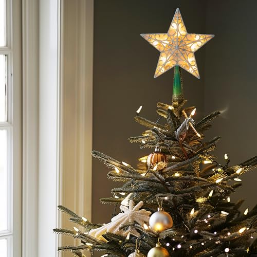 Glitter Star Tree Topper with Lights, Gold I966054