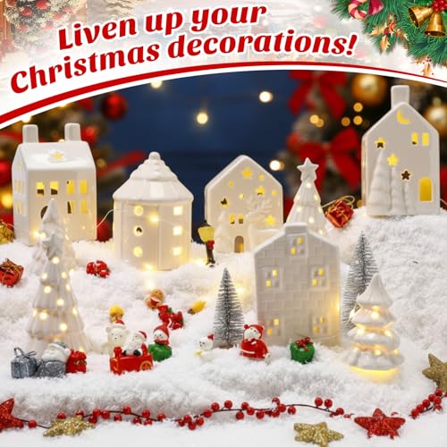 White Christmas Village Set with 30 Mini Figurines and LED Lighted Houses Q119