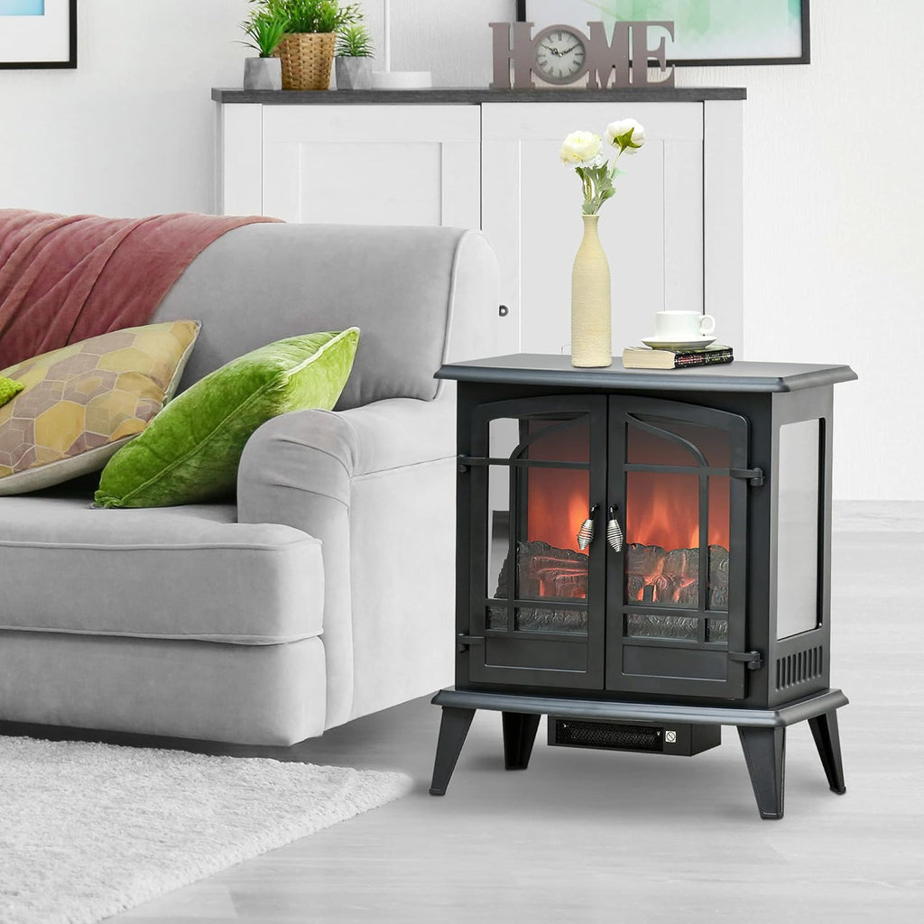 Electric Fireplace Heater, Freestanding Stove with LED Flames, 1400W V13182