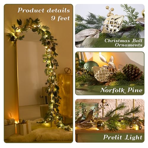 Christmas Garland with Lights 6Ft Prelit for Mantle Stairs Railing I539