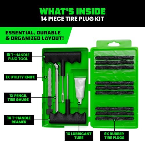 Tire Repair Kit 86-Piece Heavy Duty Tubeless Tire Plug Tools for Car Motorcycle ATV UTV RV Trailer X26941