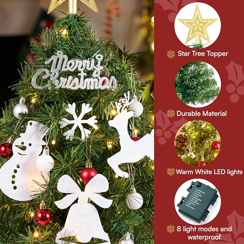 24" Mini Christmas Tree Tabletop Set with LED Lights and Star Treetop Z113832