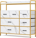 LINSY HOME Dresser for Bedroom, White Chest of Drawers with Double Shelf and 7 Drawers, Storage Organizer for Closet, Living Room, Entryway, Sturdy Steel Frame, Wood Top