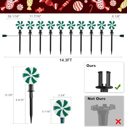 Unicorn Christmas Lollipop Pathway Lights, 10 LED Peppermint String Lights with Stakes Z721