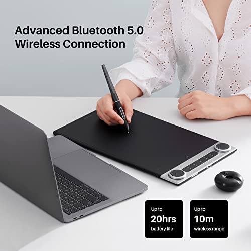 Bluetooth Wireless Drawing Tablet with Dual Dials and Battery-Free Stylus S627