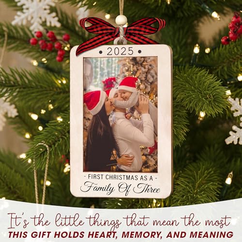 Christmas Ornament Picture Frame - Wooden Landscape Photo Frame for Tree U347
