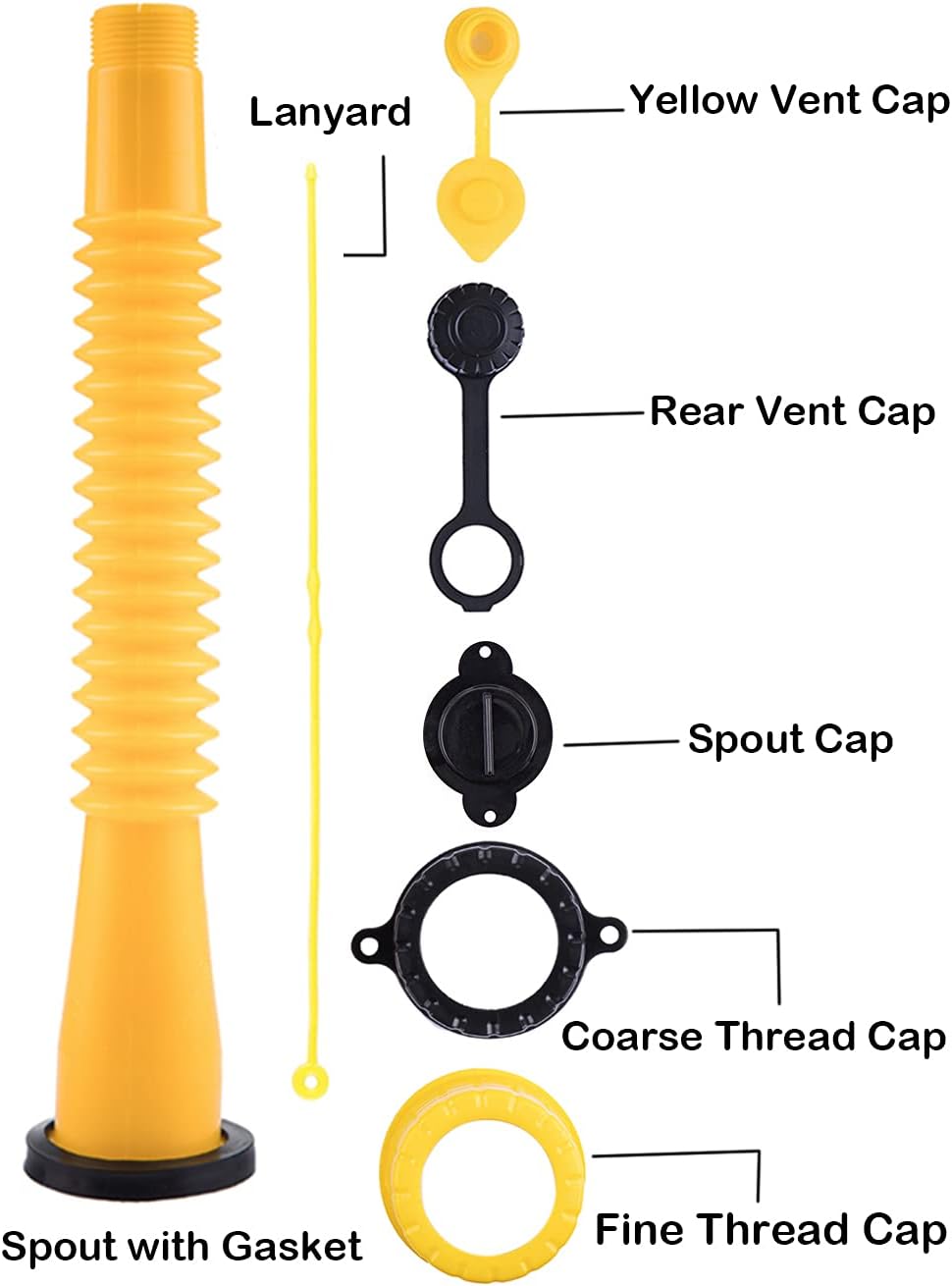 Flexible Gas Can Spout Replacement with Coarse and Fine Thread Caps V56151