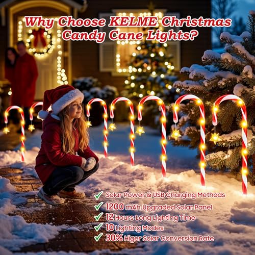 24 Pack Solar Candy Cane Lights Outdoor Christmas Pathway Lights Waterproof USB Charging 10 Modes X513316
