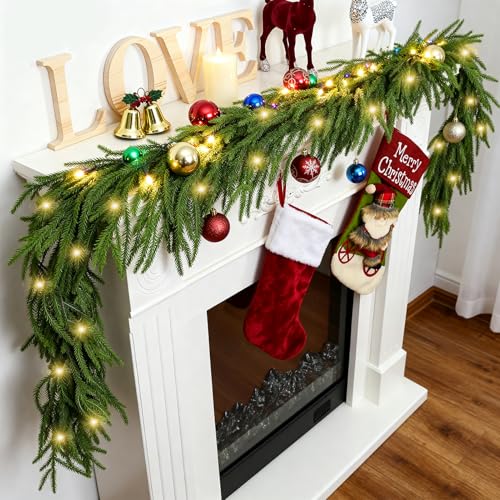 Prelit Norfolk Pine Garland with Lights for Mantle, 9FT V36154
