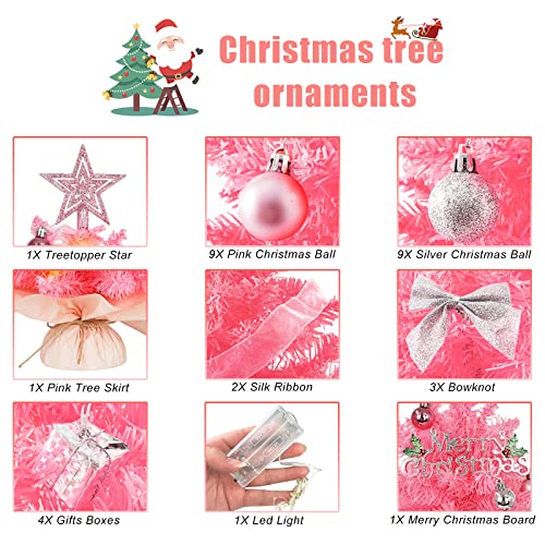 Pink Mini Christmas Tree with Lights and Star Topper T106113