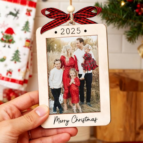 Christmas Ornament Picture Frame - Wooden Landscape Photo Frame for Tree U347