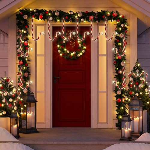 Candy Cane Solar Pathway Lights, 10 Pack, 8 Modes, Waterproof Outdoor Christmas Decor D9906