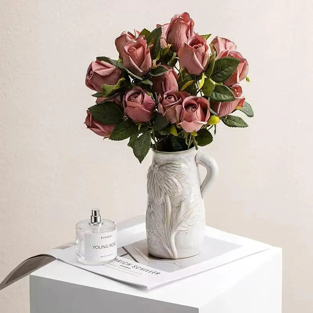 White Ceramic Vase with Handle H46540