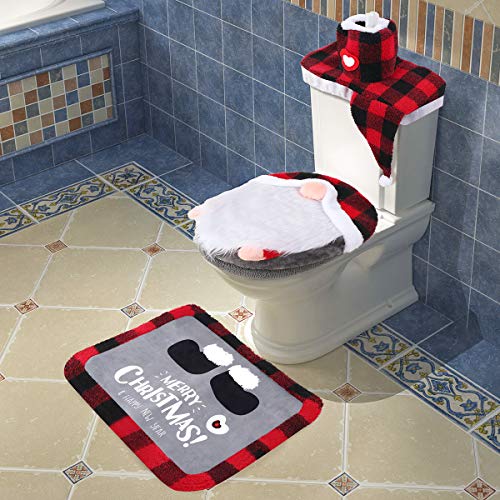 Gnome Toilet Seat Cover and Rug Set of 5, Funny Scandinavian Christmas Bathroom Decorations C622