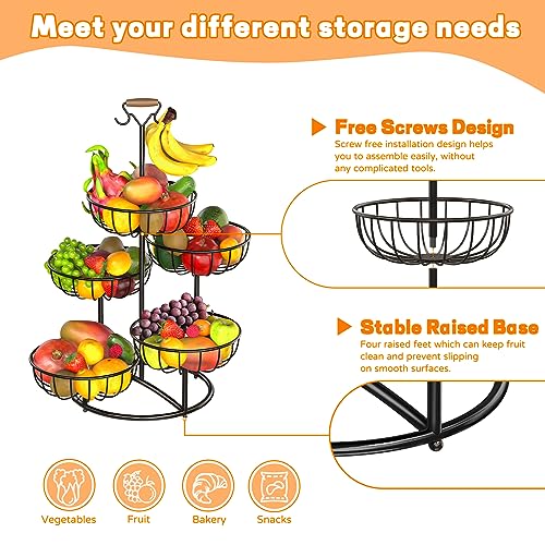 Fruit Basket with Banana Hanger, Metal Wire Vegetable Storage Rack for Kitchen Counter Z503