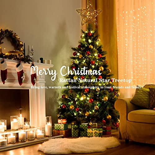 Rattan Star Christmas Tree Topper with 50 Warm LED Lights K600