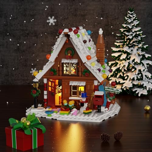 Gingerbread House Building Kit with LED Lights, Christmas Village Blocks Set D17096
