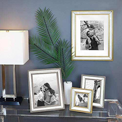 8x10 Gold Mirror Bead Picture Frame with Dotted Border for Wall Display and Tabletop K71832
